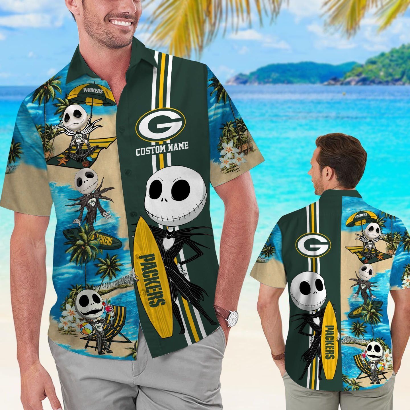 Green Bay Packers Jack Skellington Hawaiian Short - Adult & Kids T-Shirts, Sweatshirts & Hoodies apparel design preview 1
