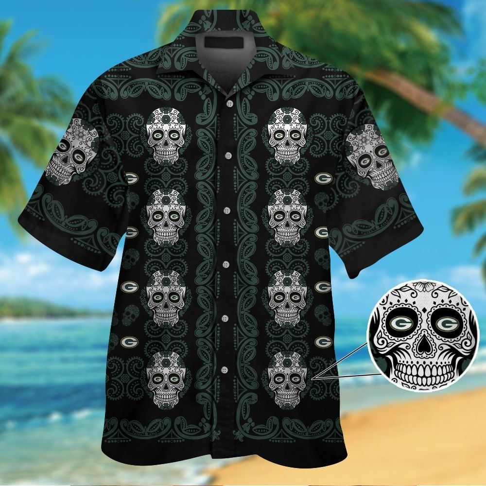 Green Bay Packersskull Short Sleeve Button Up - Adult & Kids T-Shirts, Sweatshirts & Hoodies apparel design preview 1