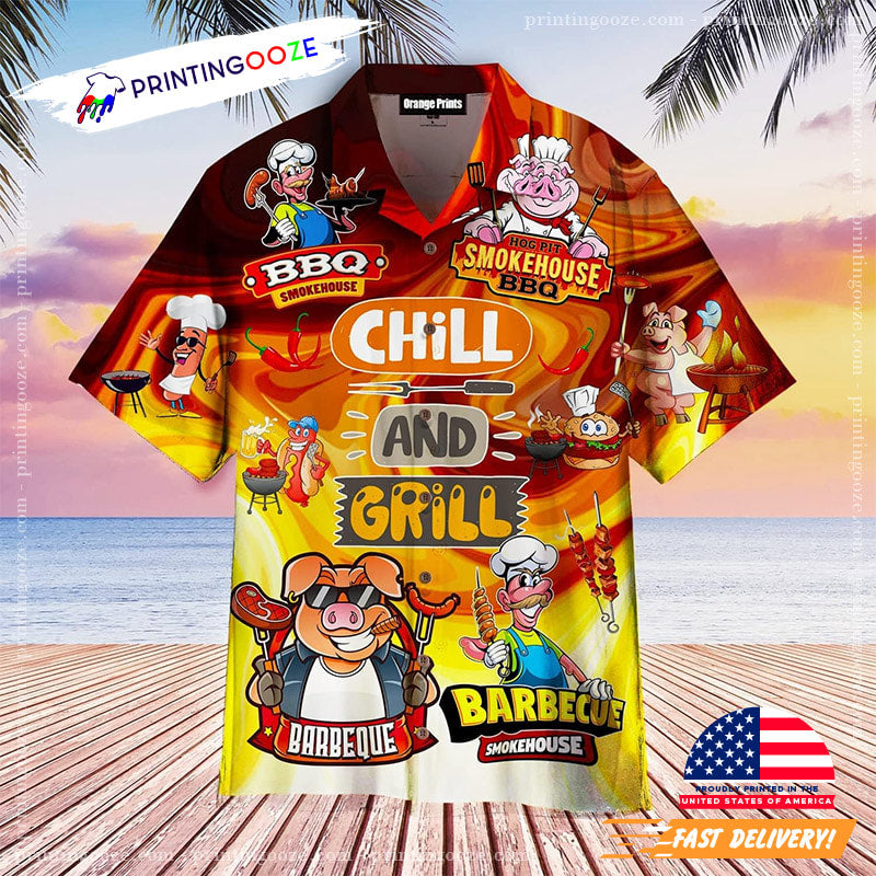 Grilling And Chilling Pig BBQ Hawaiian - Adult & Kids T-Shirts, Sweatshirts & Hoodies apparel design preview 1
