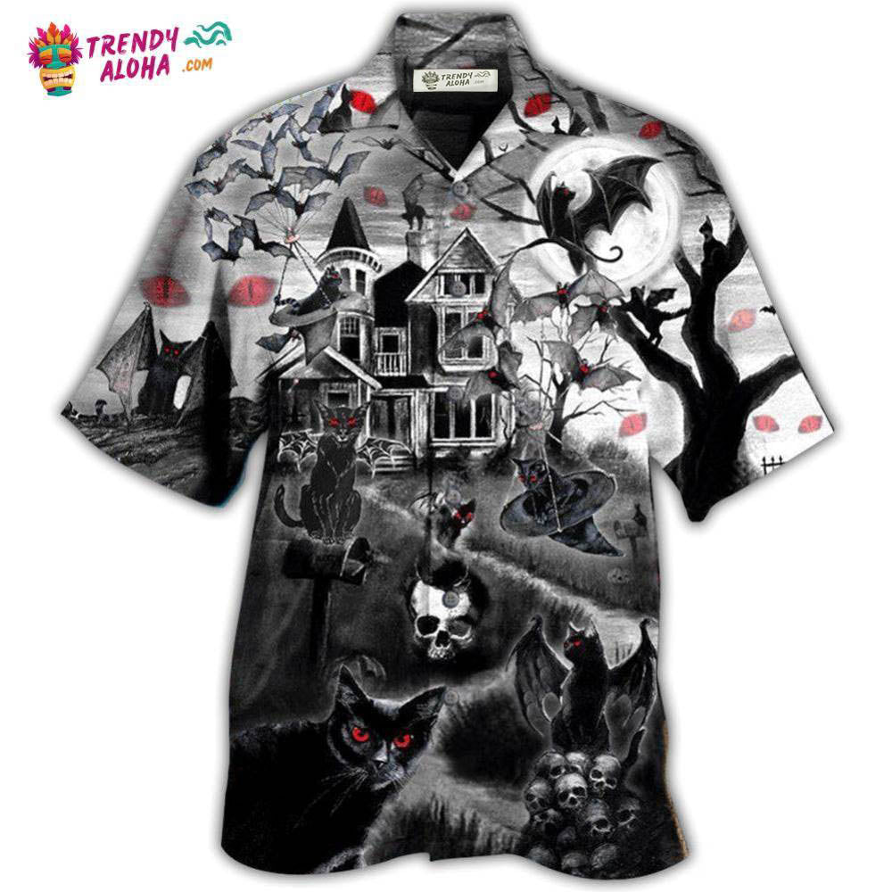 Halloween Black Cat Flying Horror Night Hawaiian - Adult & Kids T-Shirts, Sweatshirts & Hoodies apparel design preview 1