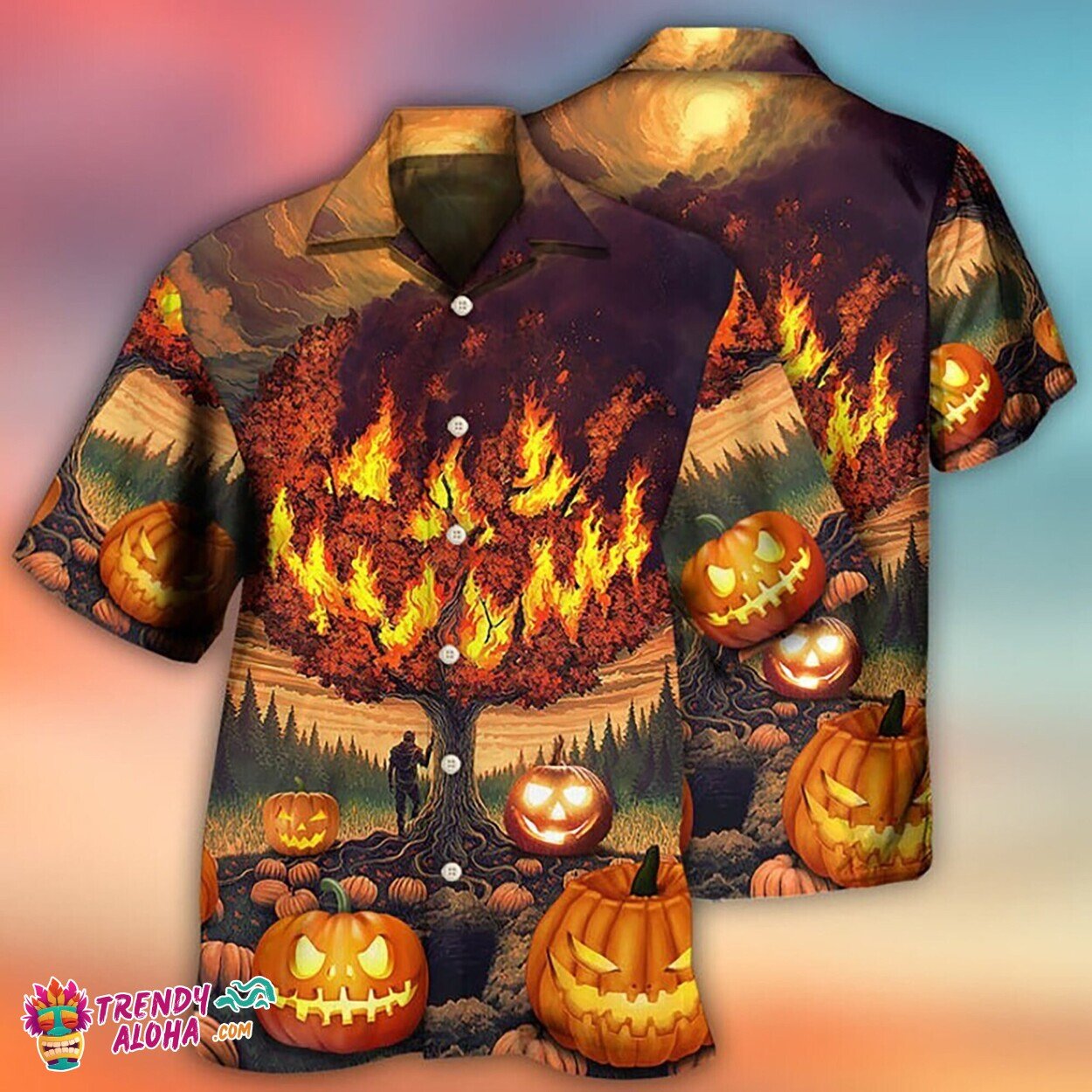 Halloween Pumpkin Burning Crazy Aloha Hawaiian Horror - Adult & Kids T-Shirts, Sweatshirts & Hoodies apparel design preview 1