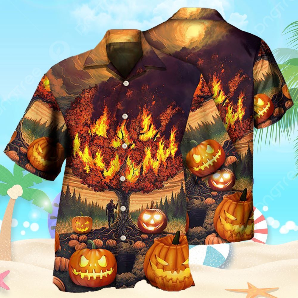 Halloween Pumpkin Burning Crazy Horror Movie Hawaiian - Adult & Kids T-Shirts, Sweatshirts & Hoodies apparel design preview 1