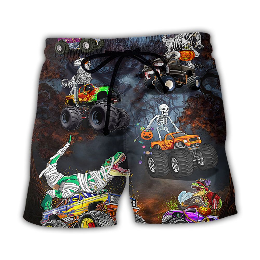 Halloween Skeleton Dinosaur Driving Monster Truck - Adult & Kids T-Shirts, Sweatshirts & Hoodies apparel design preview 1