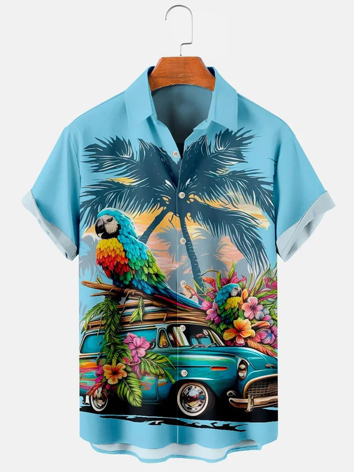 Hawaiian Coconut Palm Parrot Car Men's - Adult & Kids T-Shirts, Sweatshirts & Hoodies apparel design preview 1