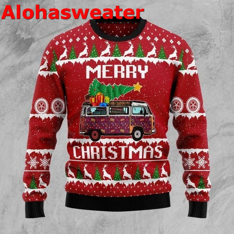 Hippie Car merry Christmas Sweater - Holiday Gift product image 2