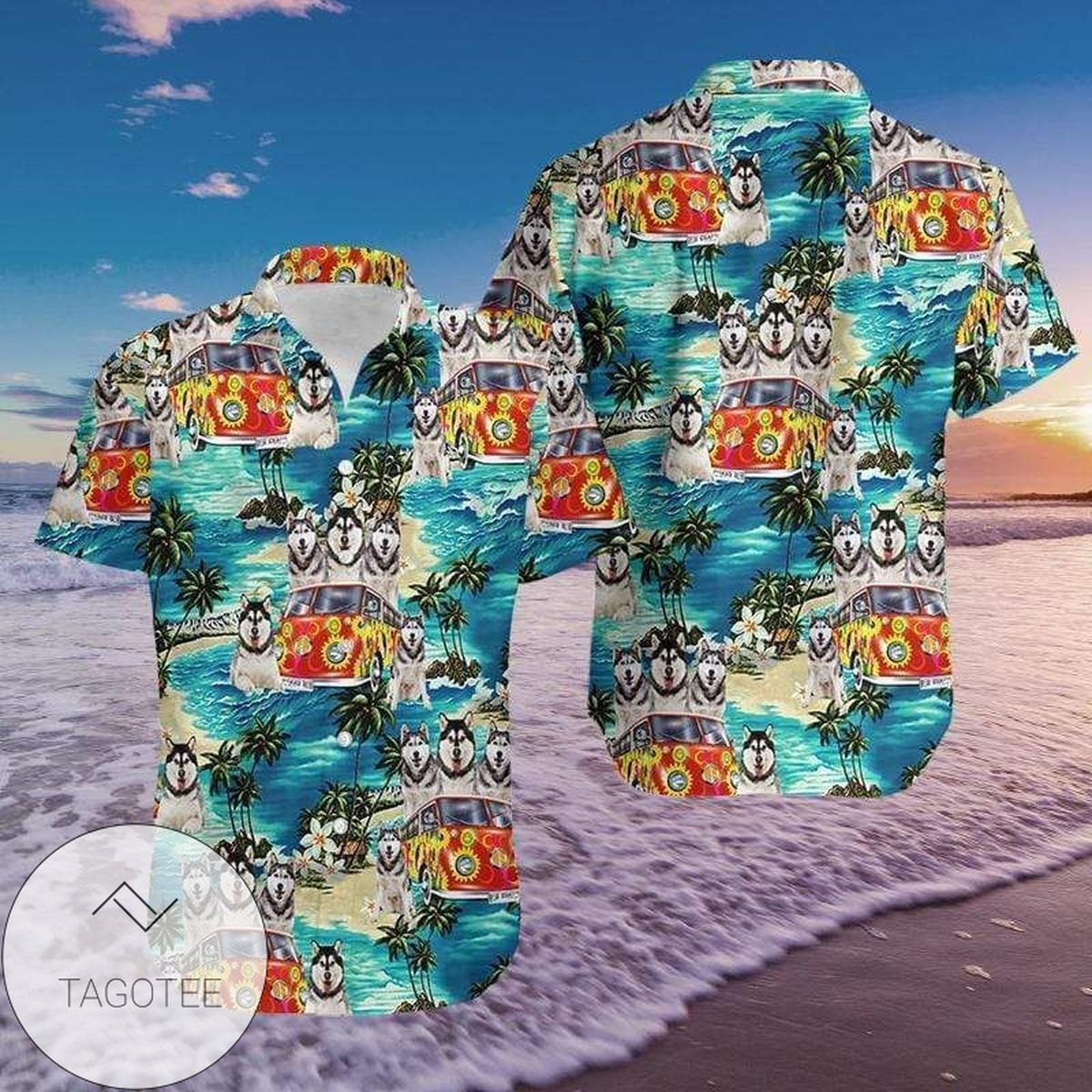 Hippie Car WitHusky Blue Sea Tropical Summer Hawaiian - Adult & Kids T-Shirts, Sweatshirts & Hoodies apparel design preview 1