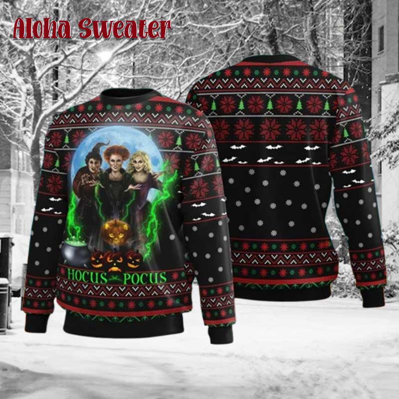Hocus Pocus 2 Sanderson Sisters Witch Hat Cauldron Ugly Christmas Sweater - Holiday Gift product image 3