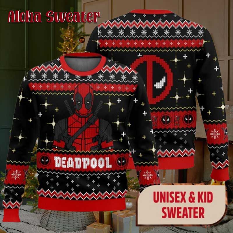 Holiday Pixel Art Deadpool Ugly Christmas Sweater - Holiday Gift product image