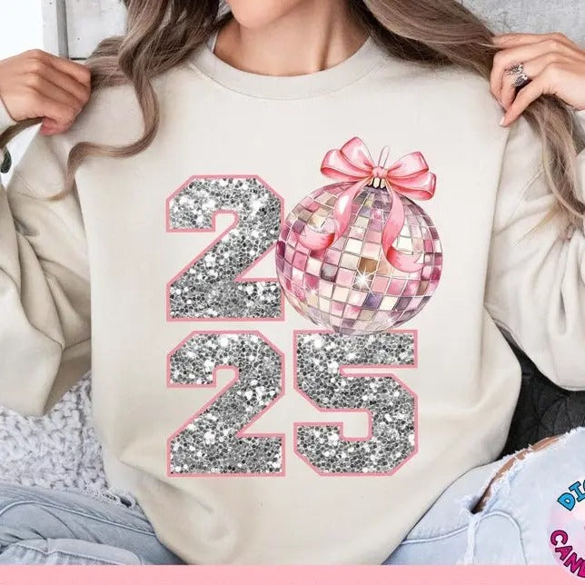 Pink Coquette New Year 2025 Retro Years Disco Ball Me - Adult & Kids T-Shirts, Sweatshirts & Hoodies apparel design preview 1