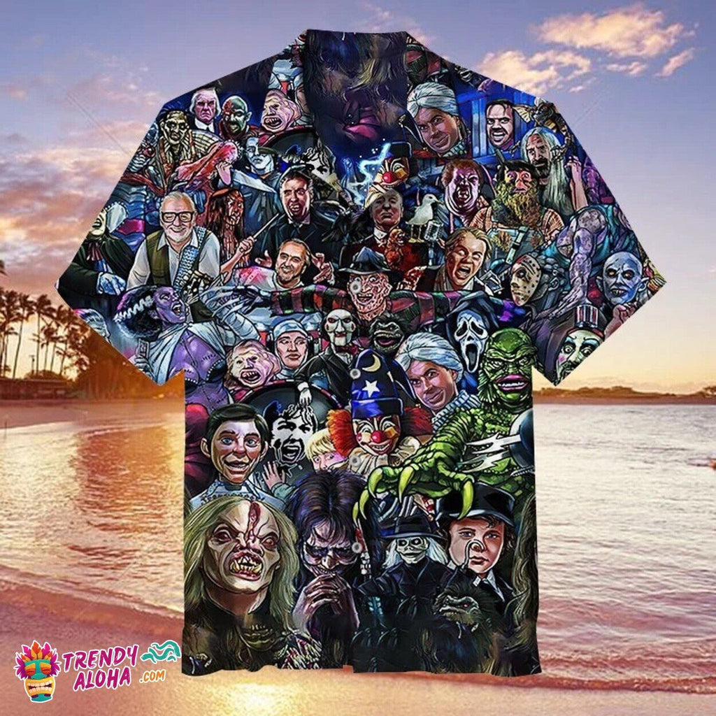 Horror Icons Gathering Scary Movie Friends Hawaiian - Adult & Kids T-Shirts, Sweatshirts & Hoodies apparel design preview 1