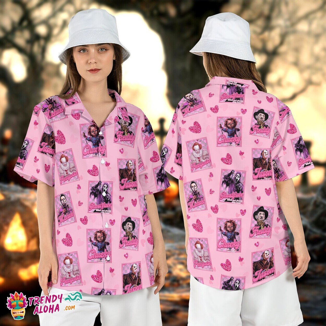 Horror Movie Characters Tarot Pink Hawaiian Halloween - Adult & Kids T-Shirts, Sweatshirts & Hoodies apparel design preview 1