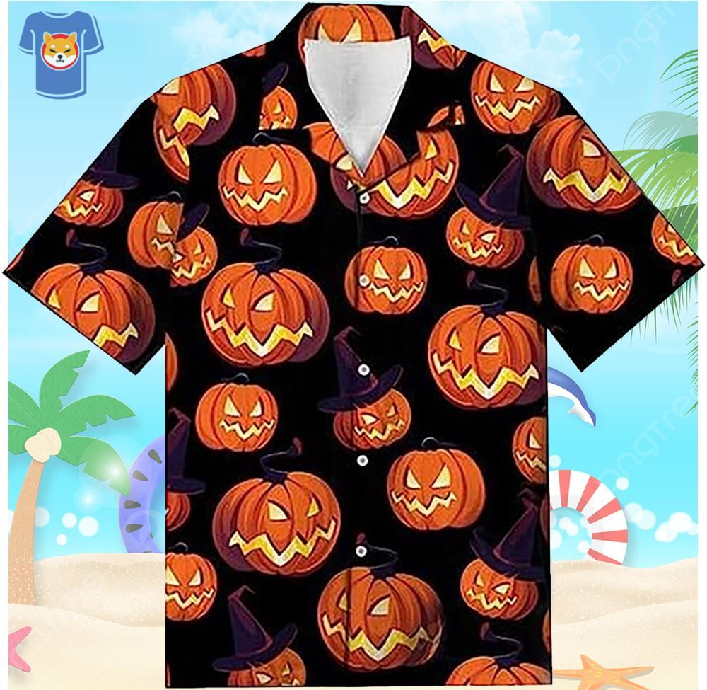 Horror Scary Pumpkin Halloween Hawaiian - Adult & Kids T-Shirts, Sweatshirts & Hoodies apparel design preview 1