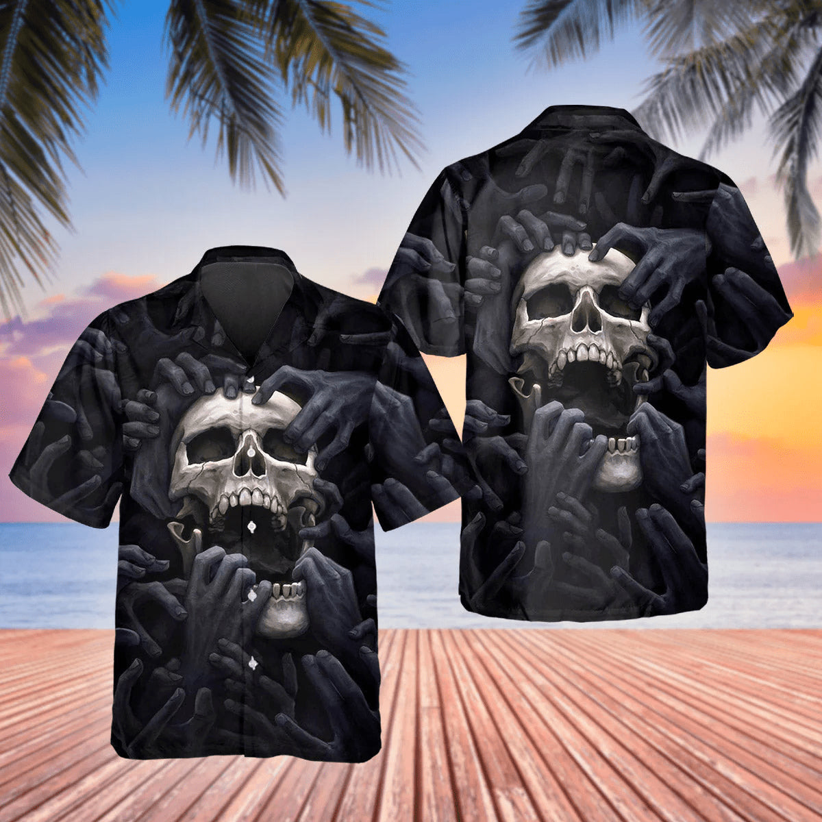 Horror Skull Nightmare 3D Trendy Hawaiian Men, Flower - Adult & Kids T-Shirts, Sweatshirts & Hoodies apparel design preview 1