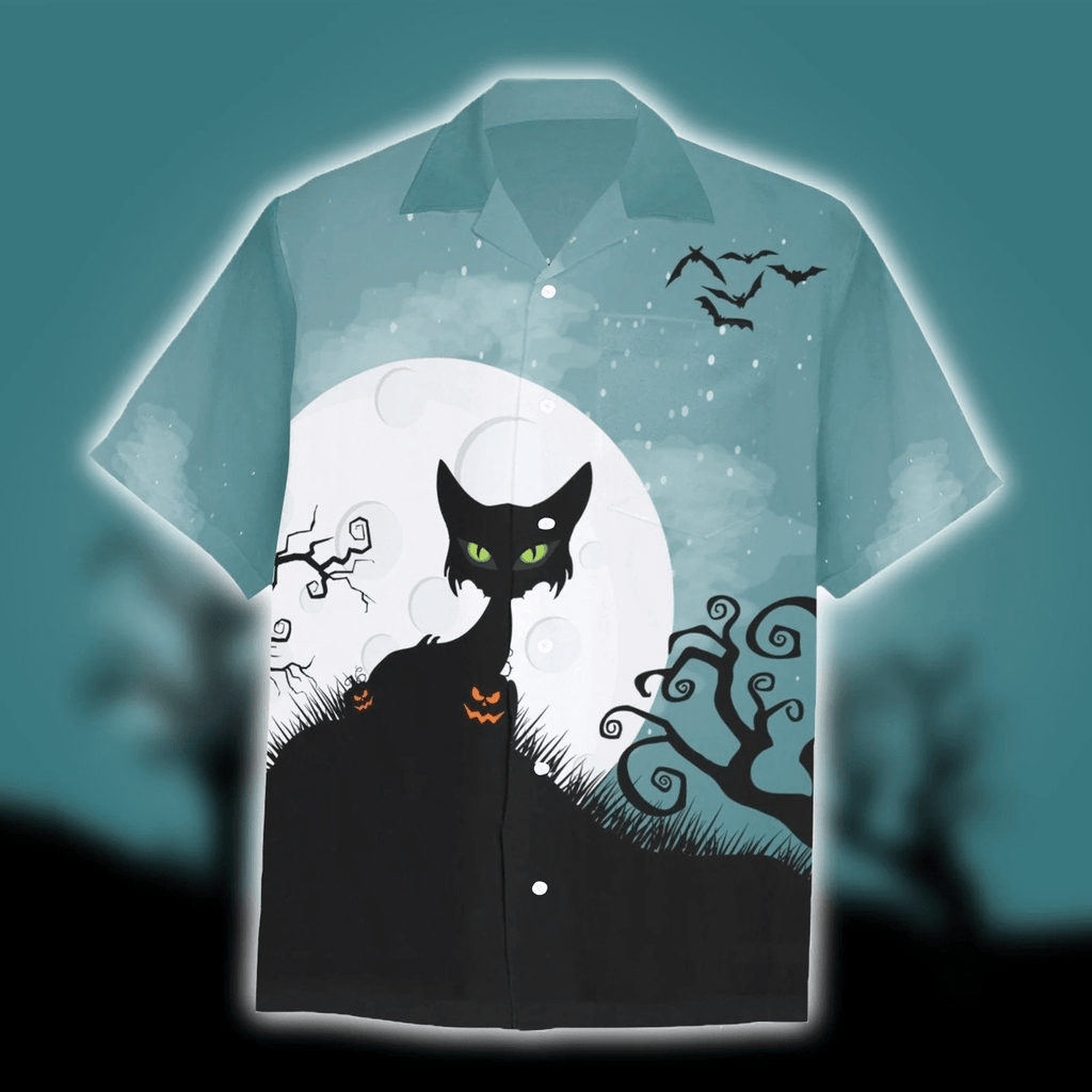 Horror Themed Cat Design Hawaiian Halloween - Adult & Kids T-Shirts, Sweatshirts & Hoodies apparel design preview 1