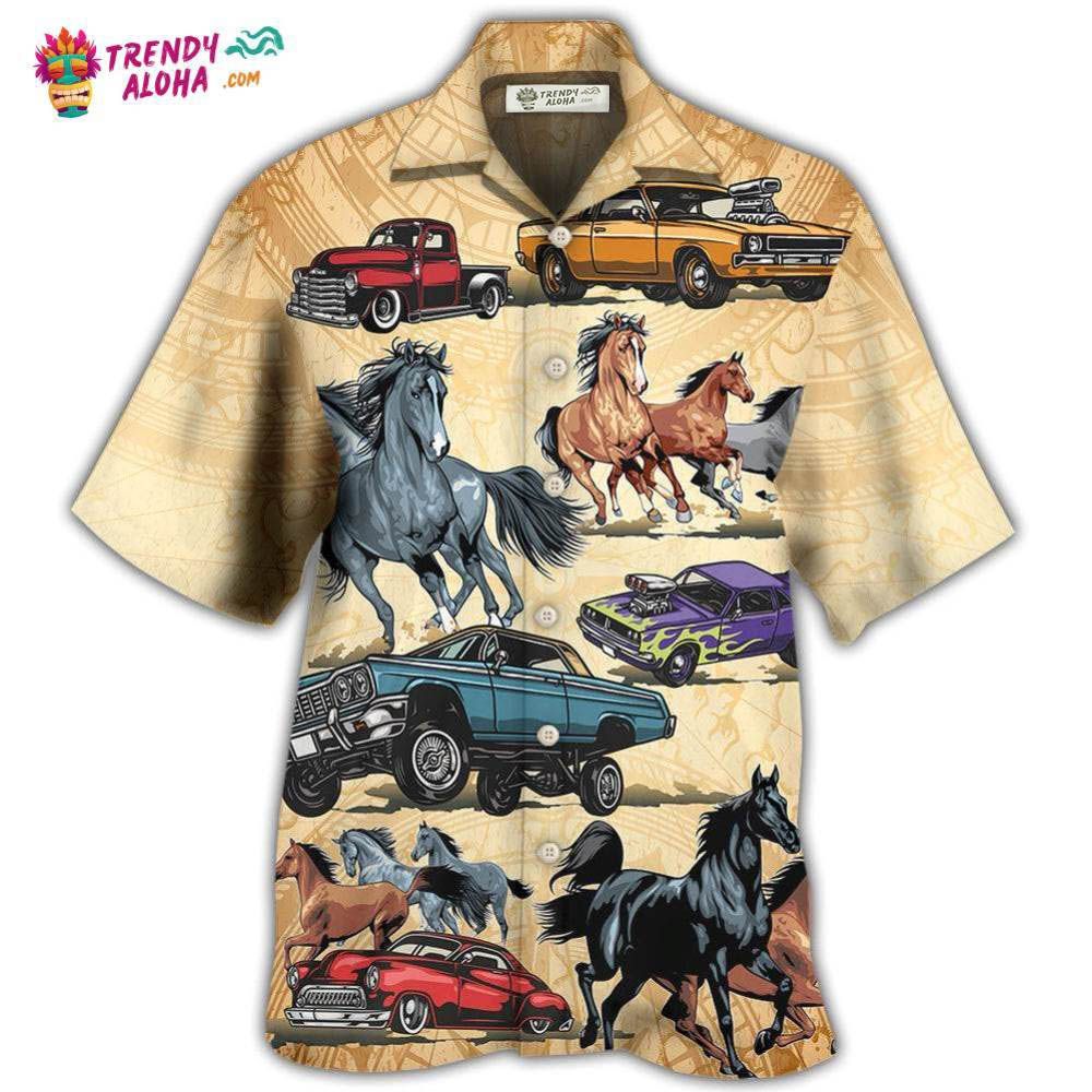 Horse Muscle Car I Like And Hawaiian Trendy Aloha - Adult & Kids T-Shirts, Sweatshirts & Hoodies apparel design preview 1