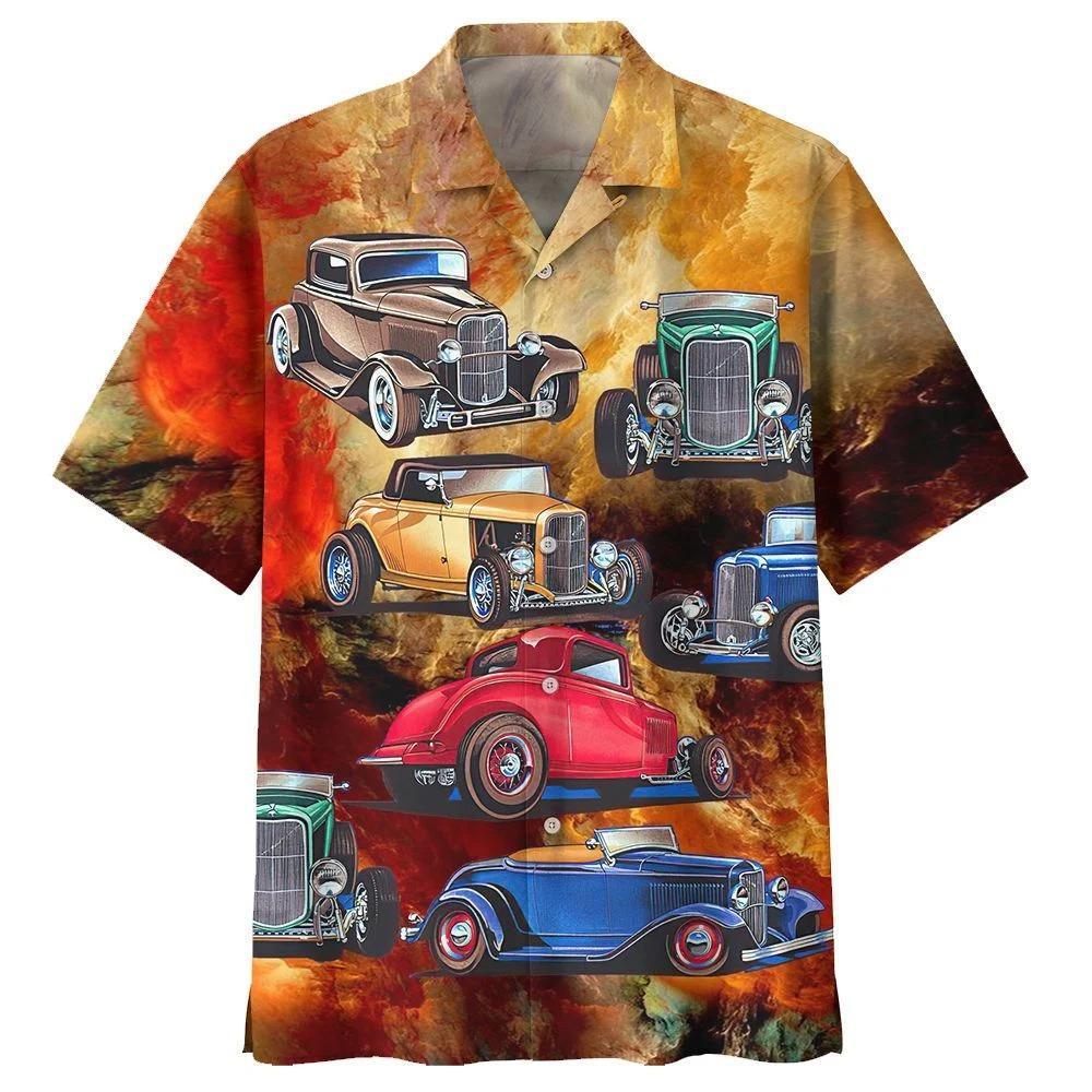 Hot Rod Hawaiian Vintage Car Brown Red Hawaii Aloha - Adult & Kids T-Shirts, Sweatshirts & Hoodies apparel design preview 1