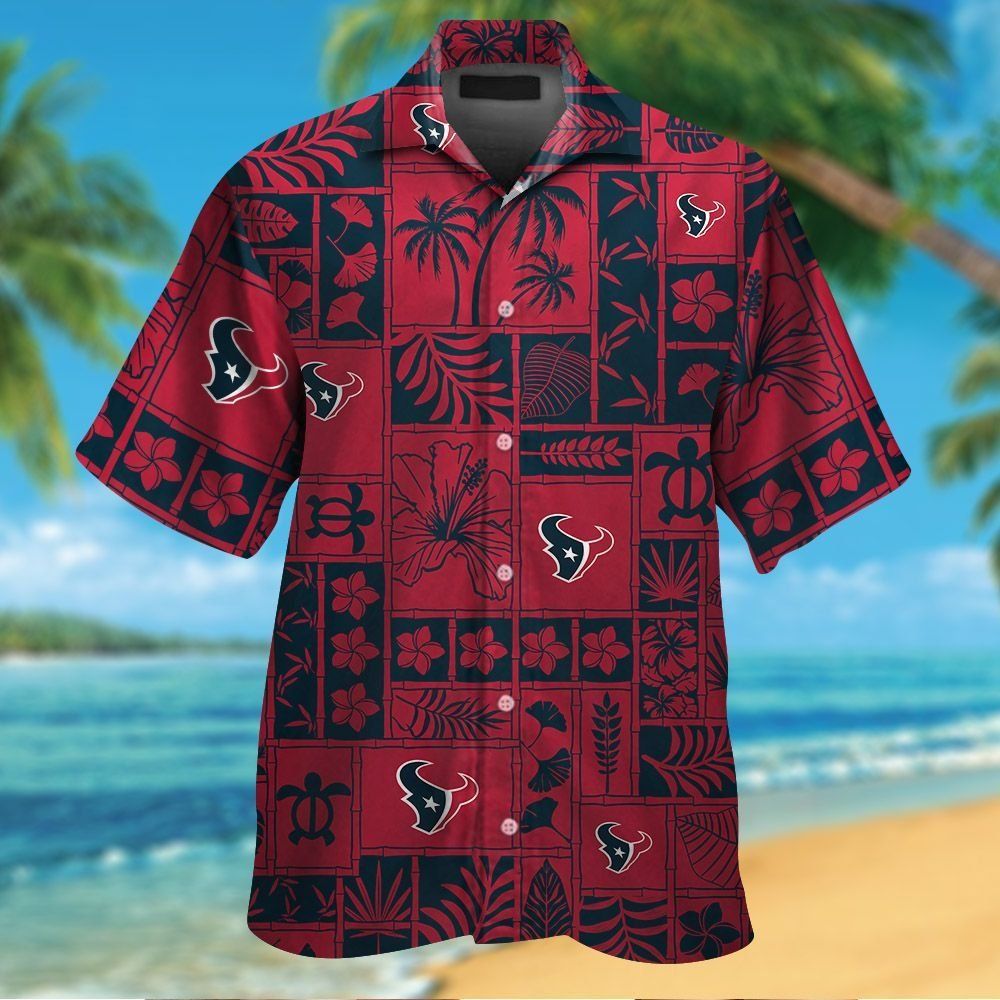 Houston Texans Short Sleeve Button Up Tropical - Adult & Kids T-Shirts, Sweatshirts & Hoodies apparel design preview 1