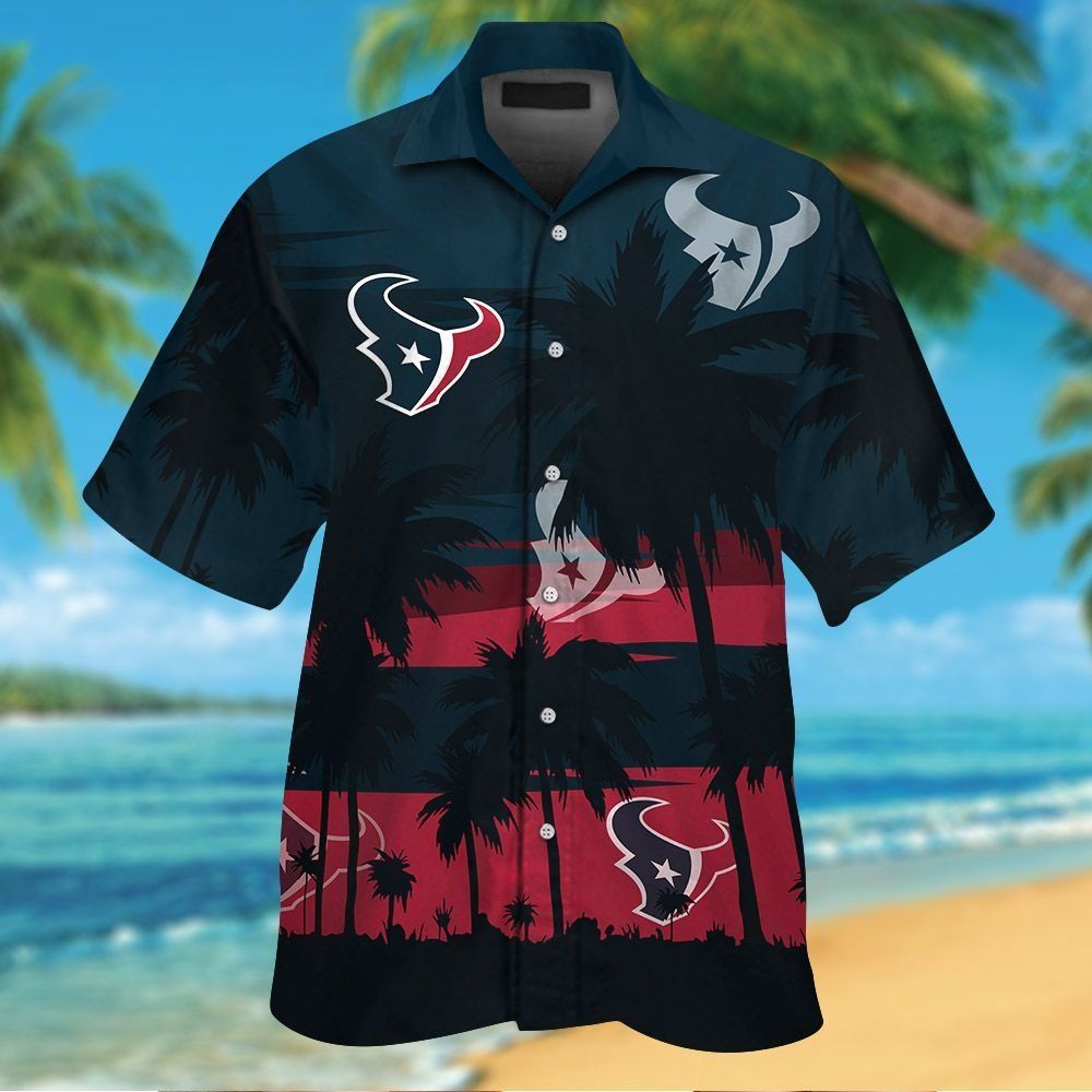 Houston Texans Short Sleeve Button Up Tropical - Adult & Kids T-Shirts, Sweatshirts & Hoodies apparel design preview 1