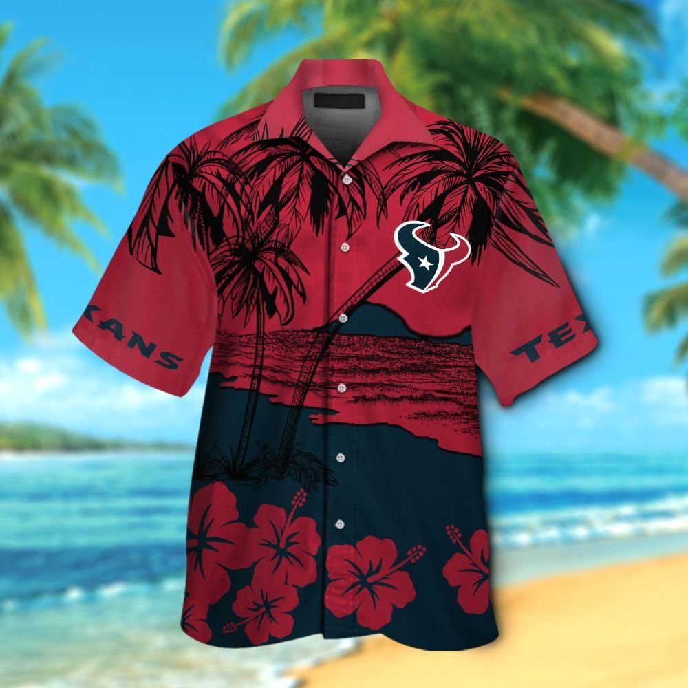 Houston Texans Short Sleeve Button Up Tropical - Adult & Kids T-Shirts, Sweatshirts & Hoodies apparel design preview 1