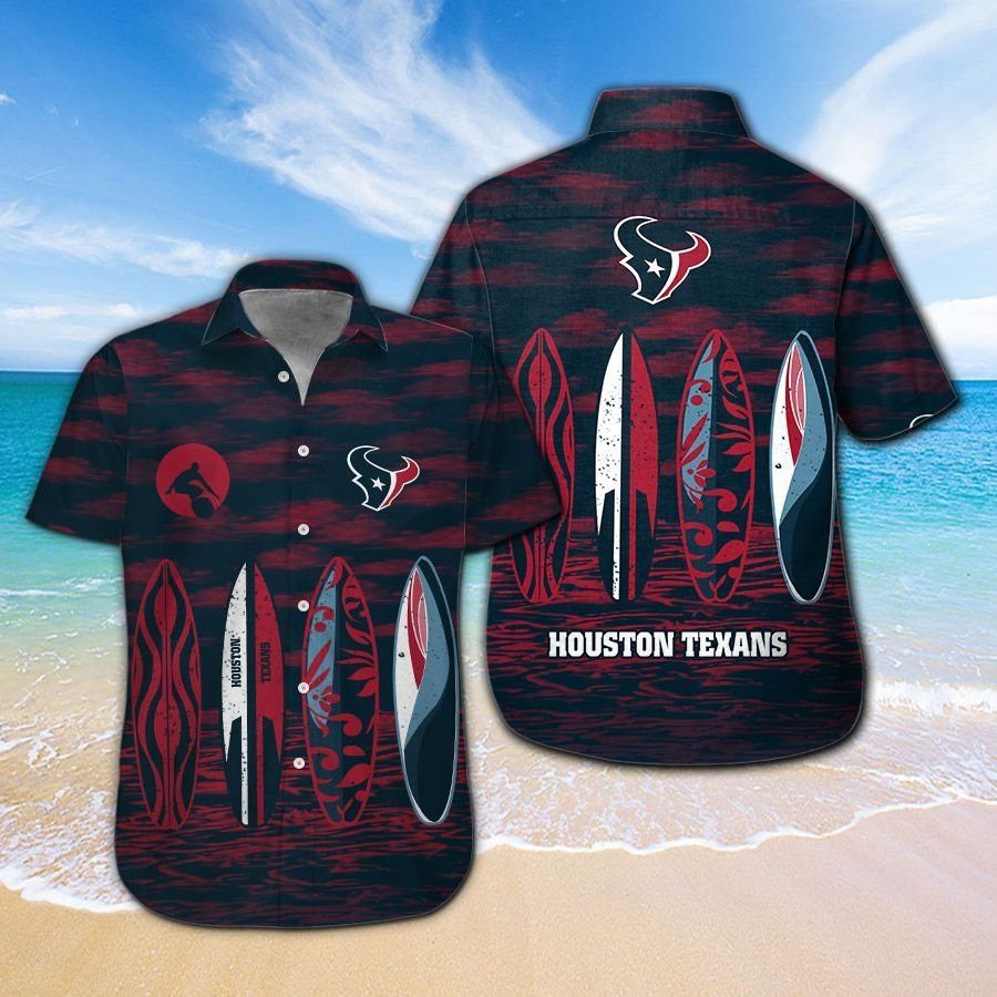 Houston Texans Short Sleeve Button Up Tropical - Adult & Kids T-Shirts, Sweatshirts & Hoodies apparel design preview 1