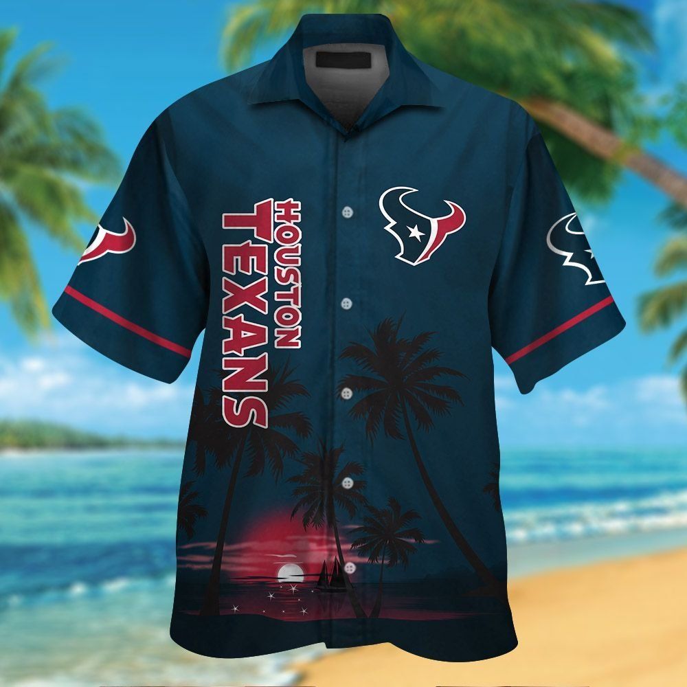 Houston Texans Short Sleeve Button Up Tropical - Adult & Kids T-Shirts, Sweatshirts & Hoodies apparel design preview 1