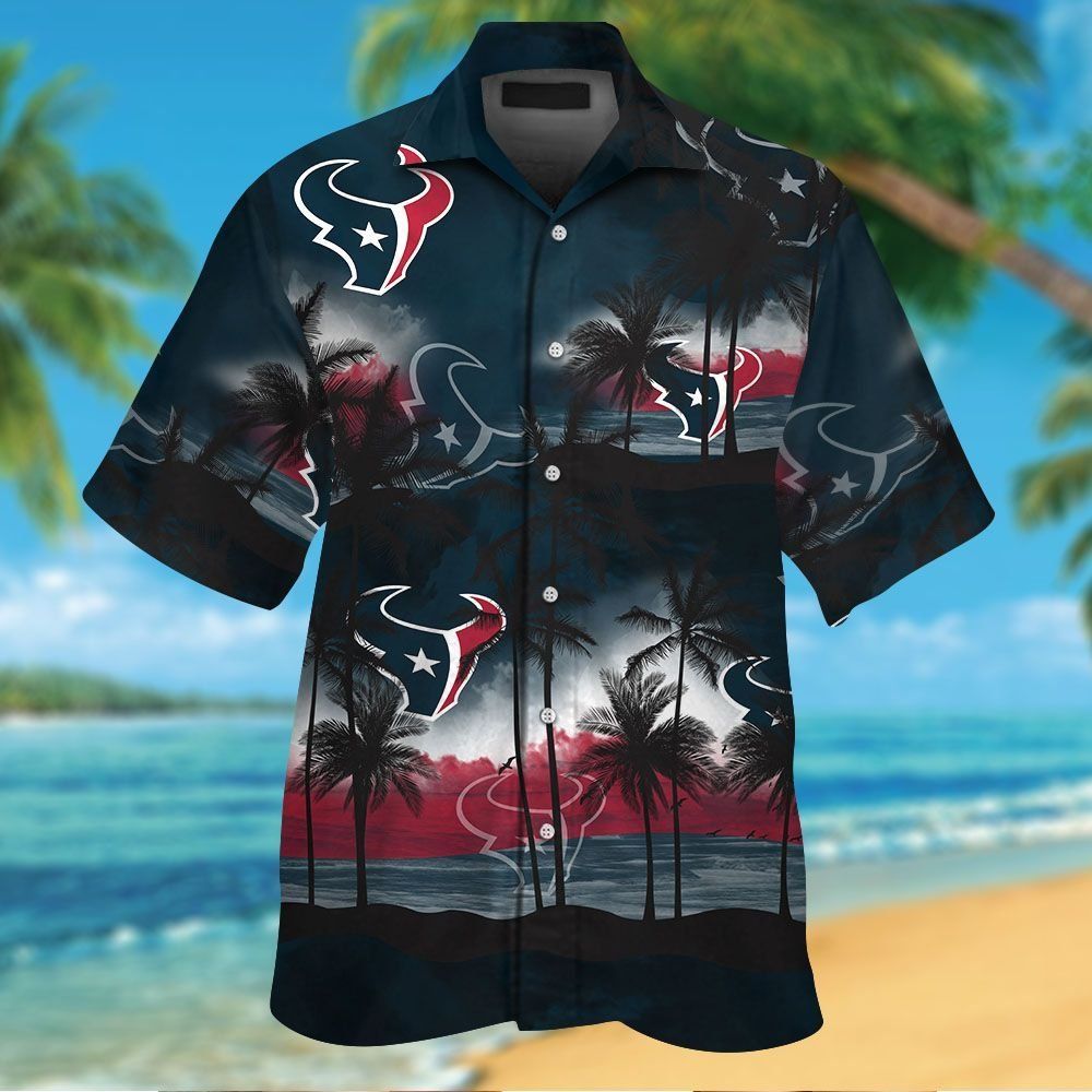 Houston Texans Short Sleeve Button Up Tropical - Adult & Kids T-Shirts, Sweatshirts & Hoodies apparel design preview 1