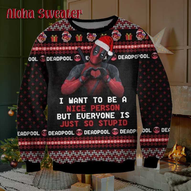 Holiday Pixel Art Deadpool Ugly Christmas Sweater - Holiday Gift product image 2