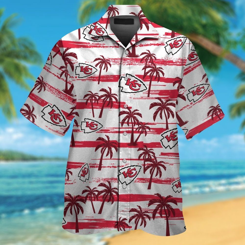 Kansas City Chiefs Short Sleeve Button Up Tropical - Adult & Kids T-Shirts, Sweatshirts & Hoodies apparel design preview 1