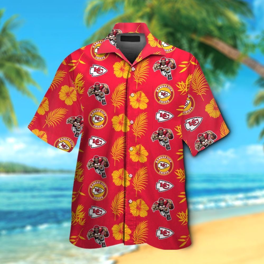 Kansas City Chiefs Short Sleeve Button Up Tropical - Adult & Kids T-Shirts, Sweatshirts & Hoodies apparel design preview 1