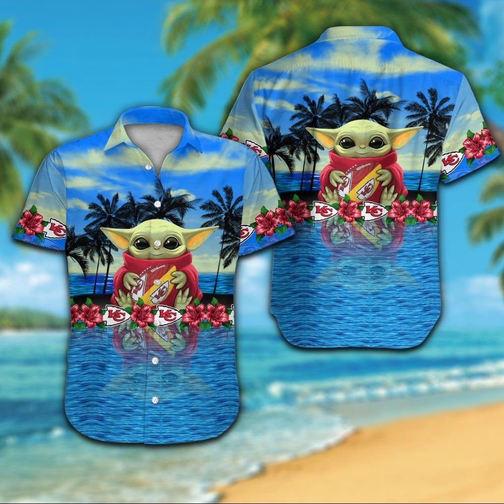 Kansas City Chiefs Short Sleeve Button Up Tropical - Adult & Kids T-Shirts, Sweatshirts & Hoodies apparel design preview 1