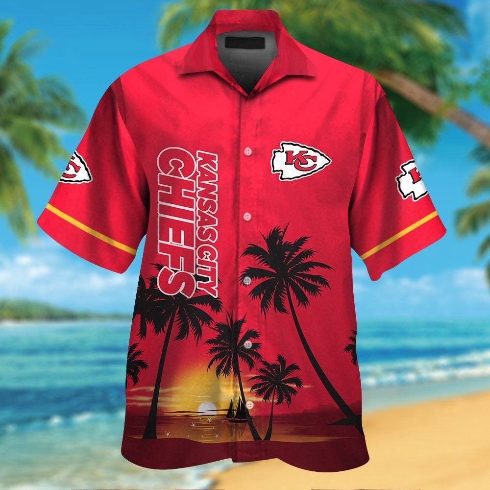 Kansas City Chiefs Short Sleeve Button Up Tropical - Adult & Kids T-Shirts, Sweatshirts & Hoodies apparel design preview 1