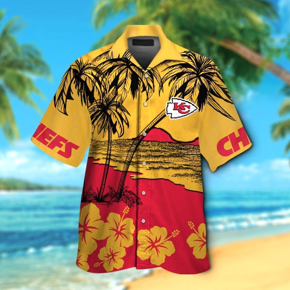 Kansas City Chiefs Short Sleeve Button Up Tropical - Adult & Kids T-Shirts, Sweatshirts & Hoodies apparel design preview 1