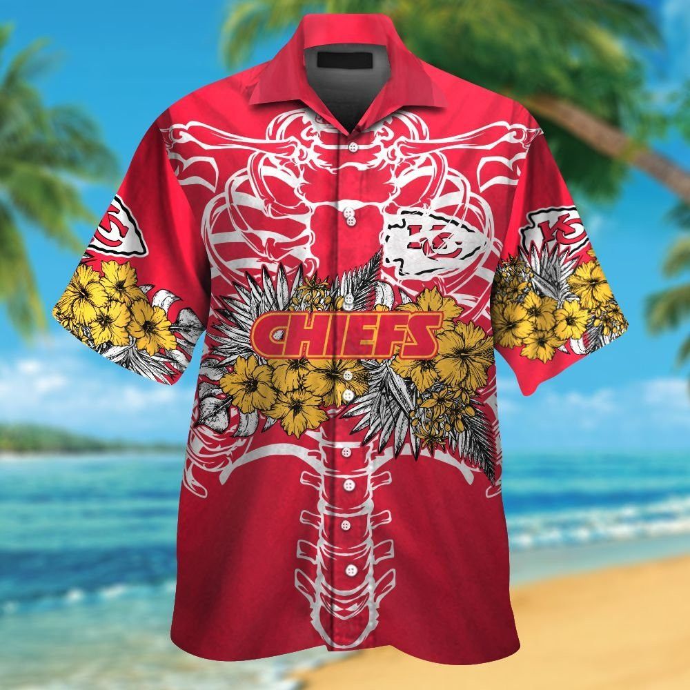 Kansas City Chiefs Short Sleeve Button Up Tropical - Adult & Kids T-Shirts, Sweatshirts & Hoodies apparel design preview 1