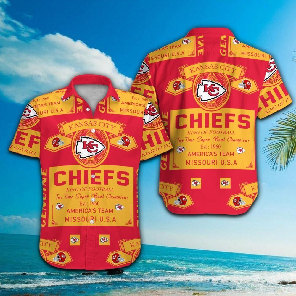 Kansas City Chiefs Short Sleeve Button Up Tropical - Adult & Kids T-Shirts, Sweatshirts & Hoodies apparel design preview 1