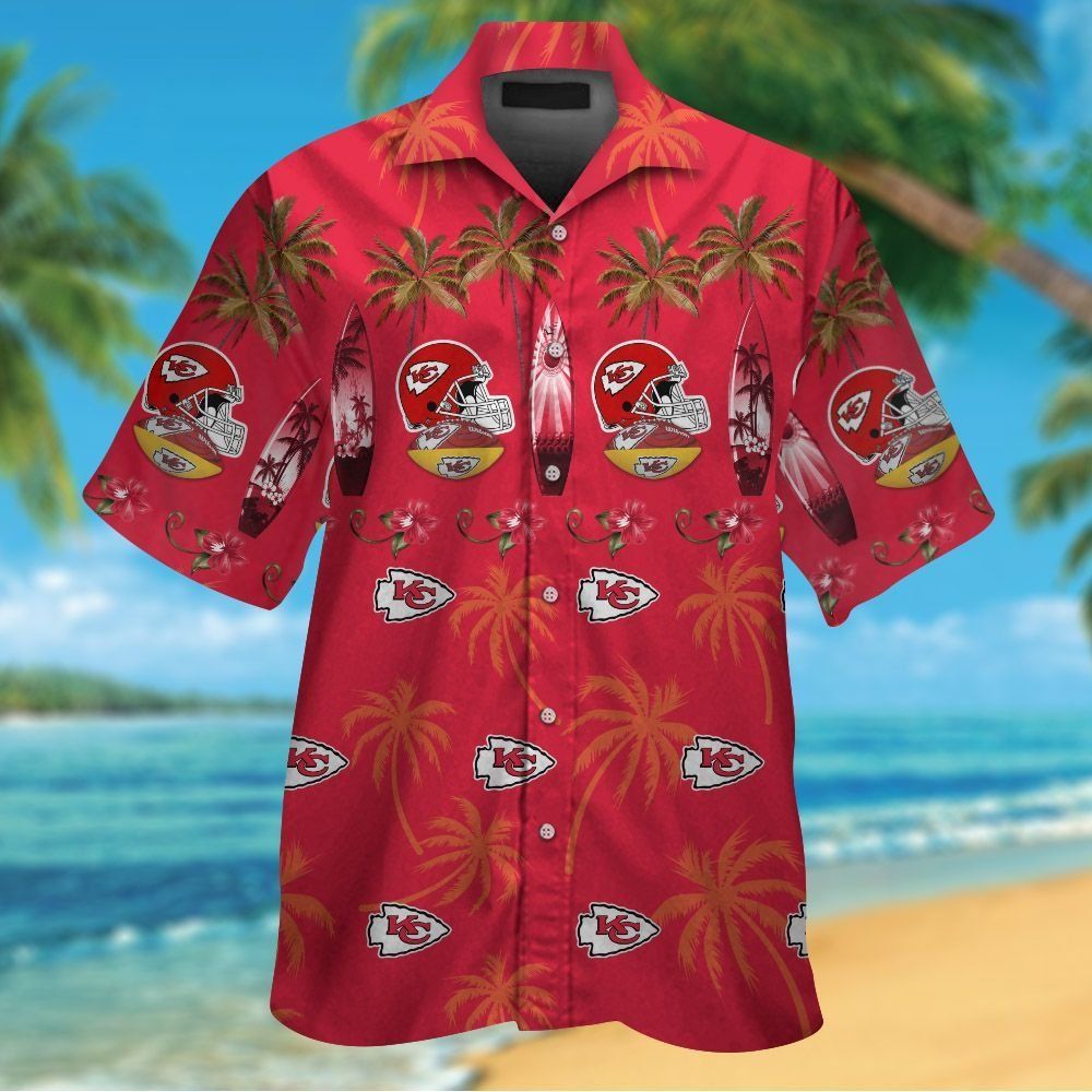 Kansas City Chiefs Short Sleeve Button Up Tropical - Adult & Kids T-Shirts, Sweatshirts & Hoodies apparel design preview 1