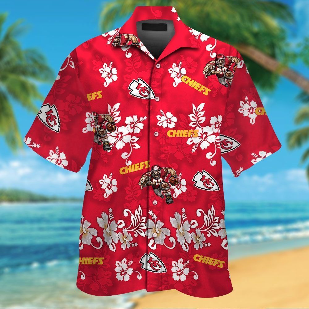 Kansas City Chiefs Short Sleeve Button Up Tropical - Adult & Kids T-Shirts, Sweatshirts & Hoodies apparel design preview 1