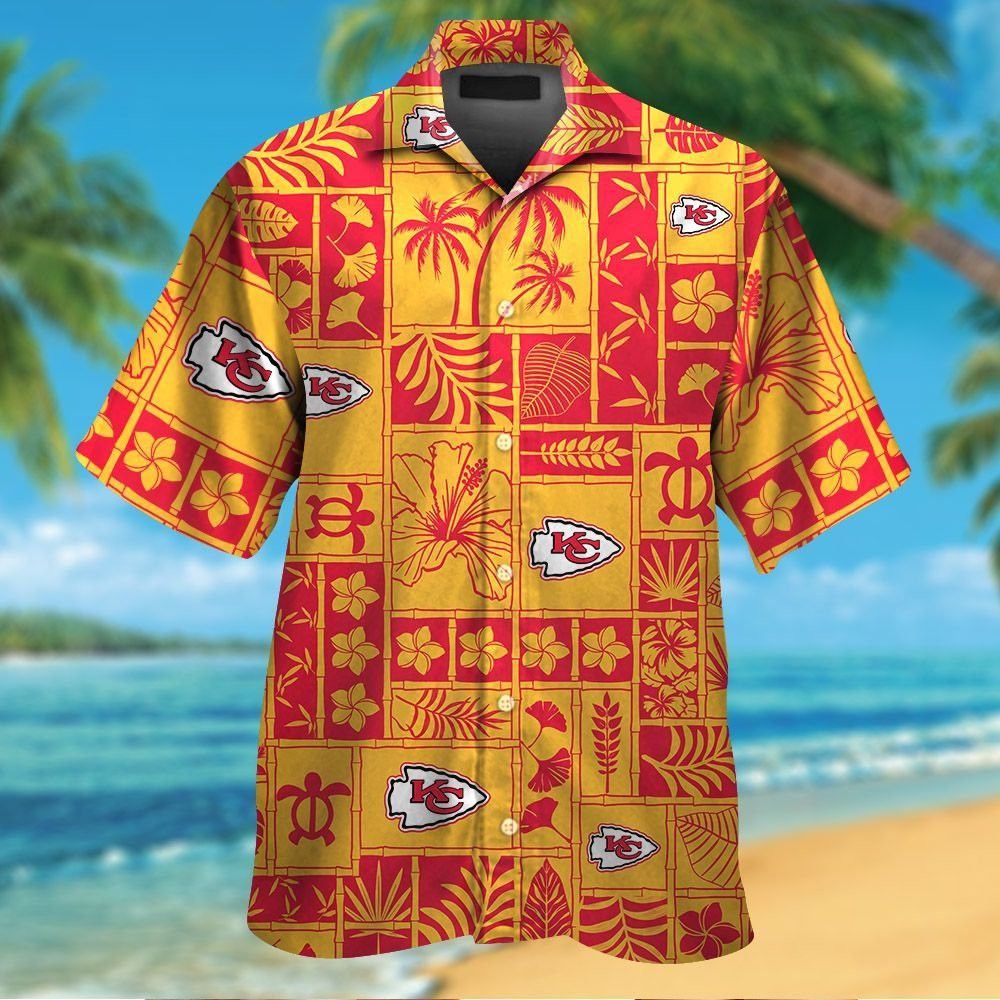 Kansas City Chiefs Short Sleeve Button Up Tropical - Adult & Kids T-Shirts, Sweatshirts & Hoodies apparel design preview 1