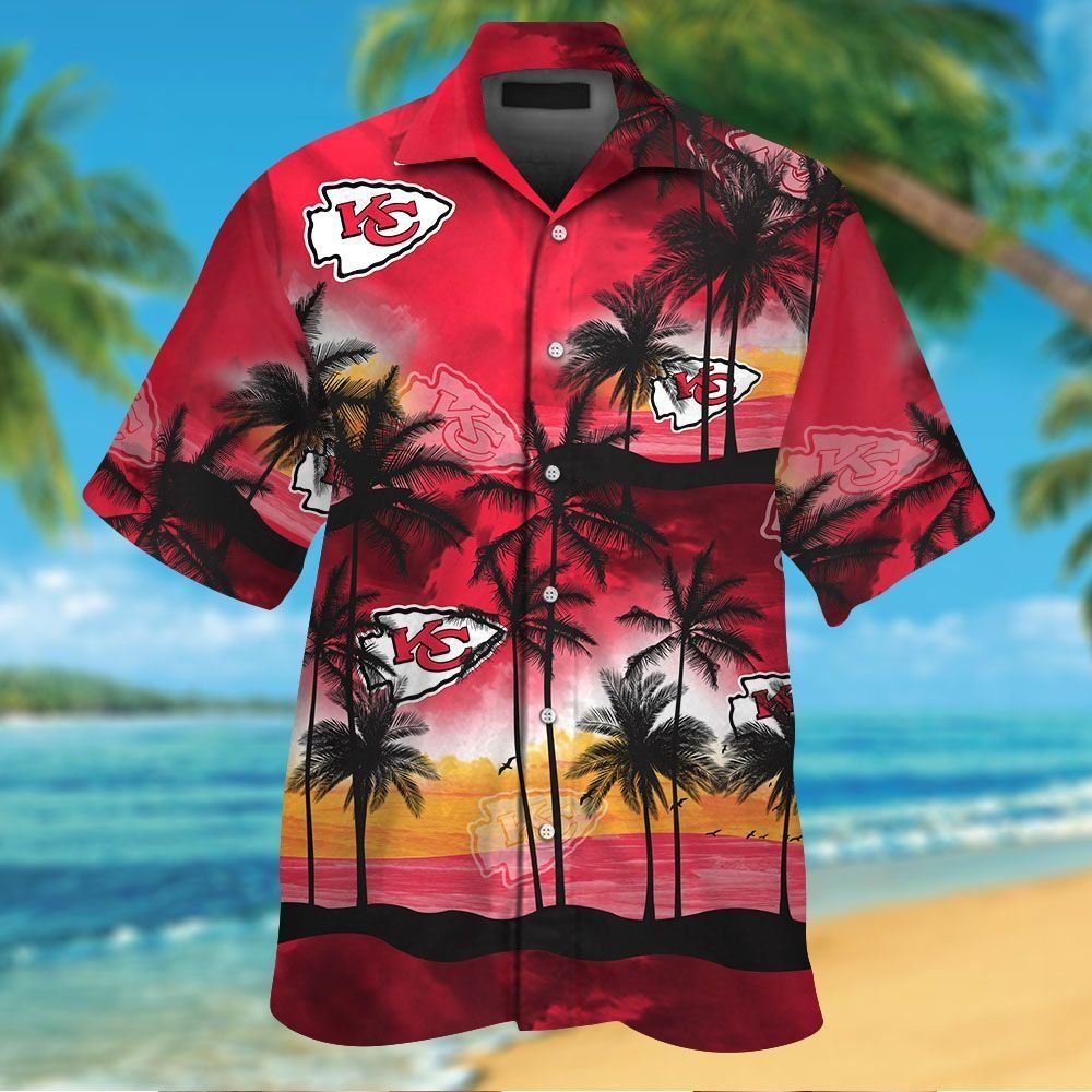 Kansas City Chiefs Short Sleeve Button Up Tropical - Adult & Kids T-Shirts, Sweatshirts & Hoodies apparel design preview 1
