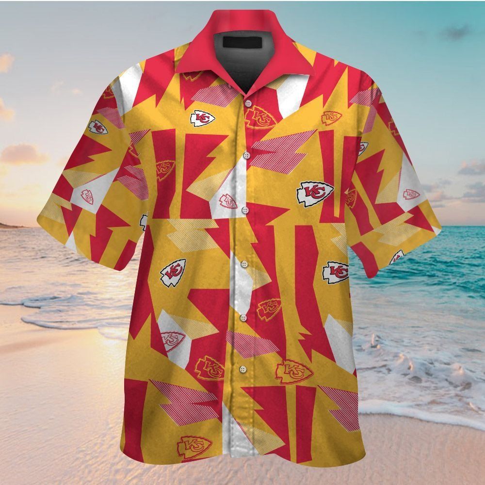 Kansas City Chiefs Short Sleeve Button Up Tropical - Adult & Kids T-Shirts, Sweatshirts & Hoodies apparel design preview 1