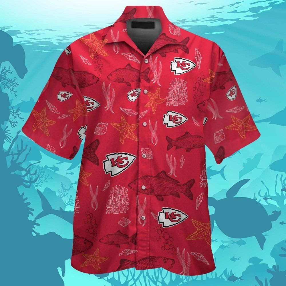 Kansas City Chiefs Short Sleeve Button Up Tropical - Adult & Kids T-Shirts, Sweatshirts & Hoodies apparel design preview 1