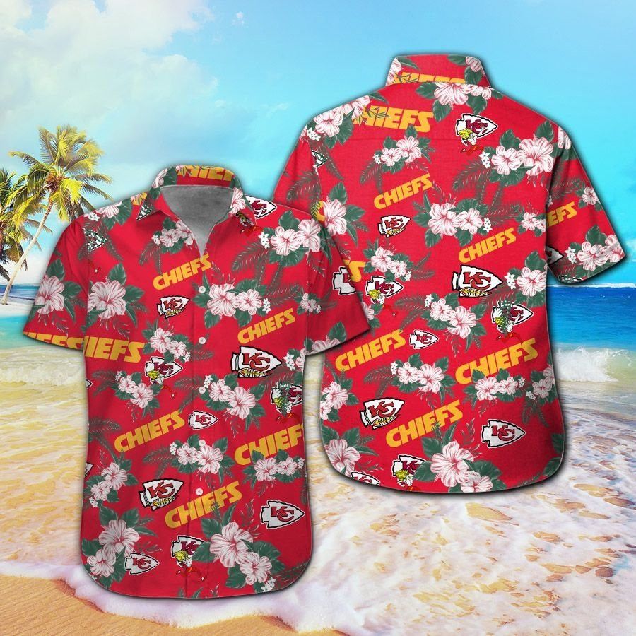 Kansas City Chiefs Short Sleeve Button Up Tropical - Adult & Kids T-Shirts, Sweatshirts & Hoodies apparel design preview 1