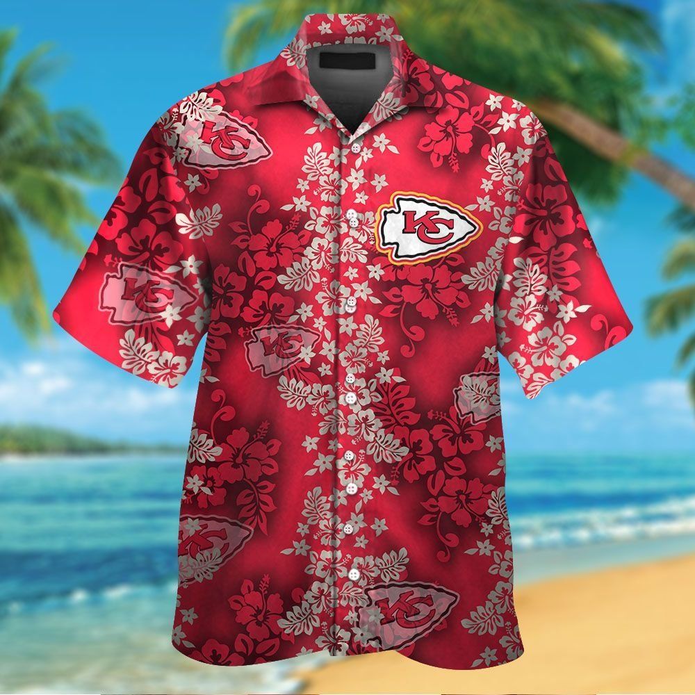 Kansas City Chiefs Short Sleeve Button Up Tropical - Adult & Kids T-Shirts, Sweatshirts & Hoodies apparel design preview 1