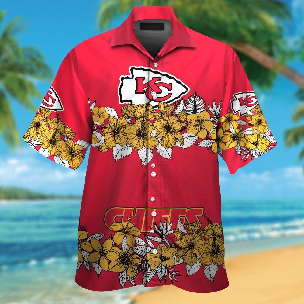 Kansas City Chiefs Short Sleeve Button Up Tropical - Adult & Kids T-Shirts, Sweatshirts & Hoodies apparel design preview 1