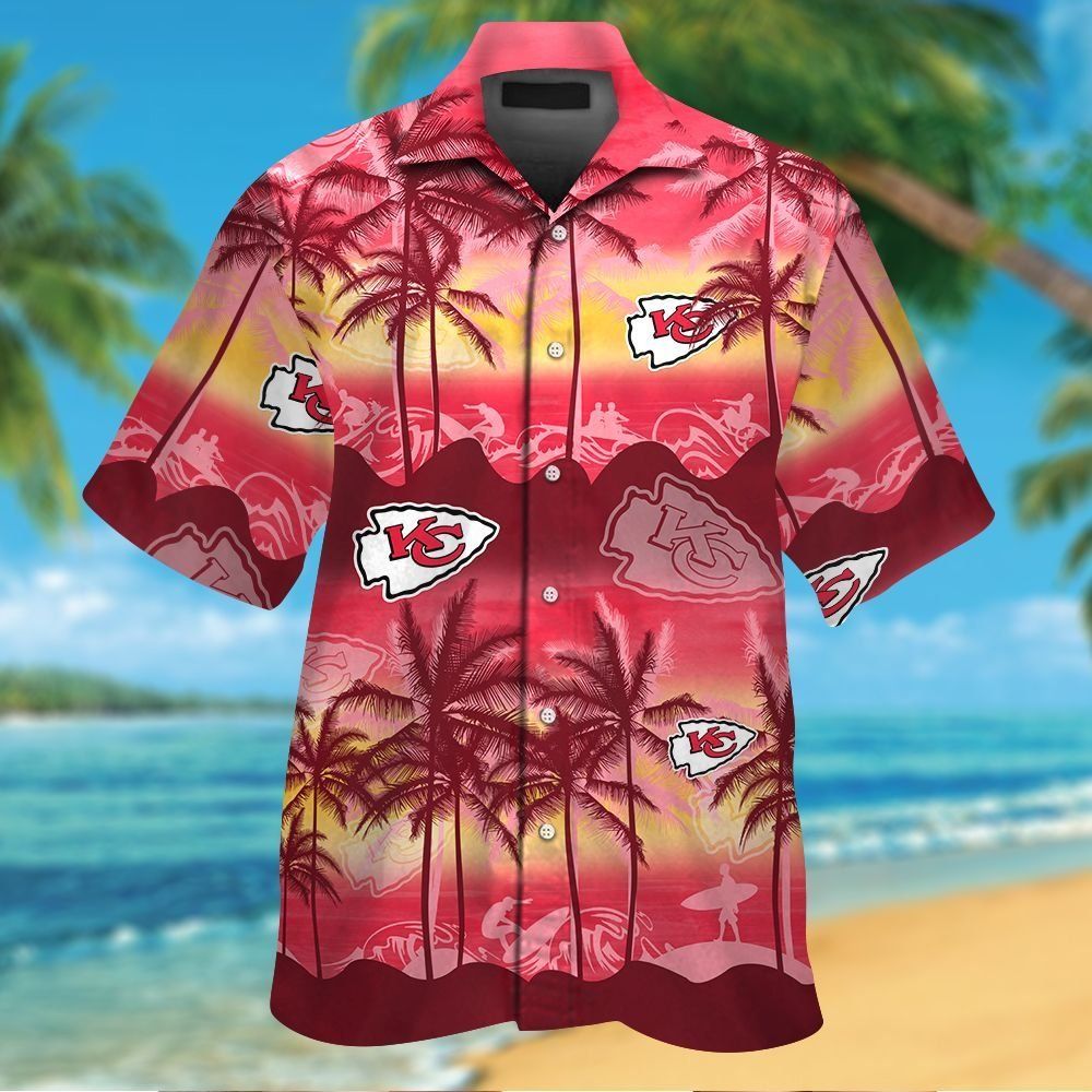 Kansas City Chiefs Short Sleeve Button Up Tropical - Adult & Kids T-Shirts, Sweatshirts & Hoodies apparel design preview 1