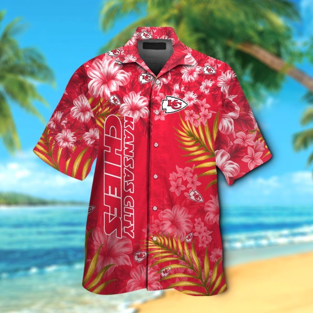 Kansas City Chiefs Short Sleeve Button Up Tropical - Adult & Kids T-Shirts, Sweatshirts & Hoodies apparel design preview 1
