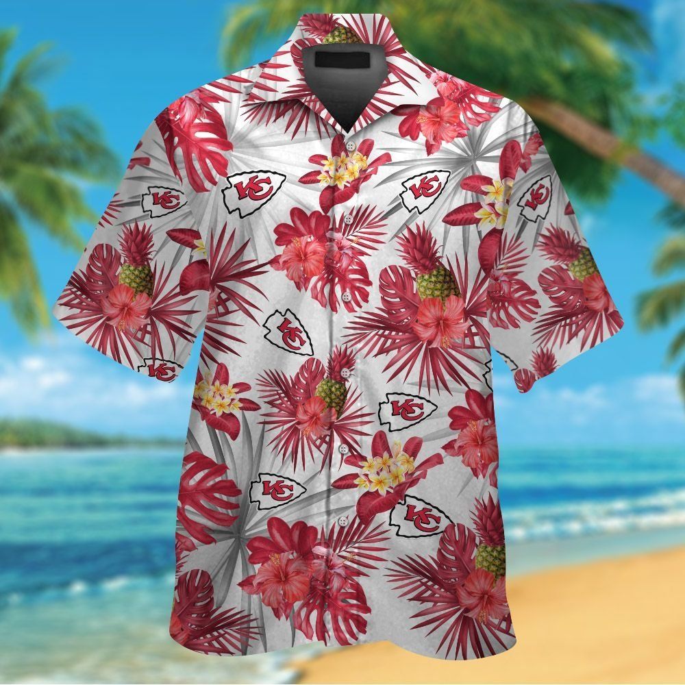 Kansas City Chiefs Short Sleeve Button Up Tropical - Adult & Kids T-Shirts, Sweatshirts & Hoodies apparel design preview 1