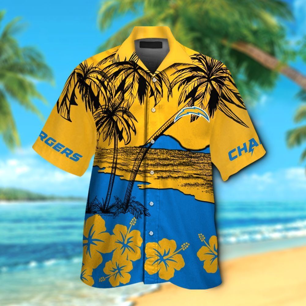 Los Angeles Chargers Short Sleeve Button Up Tropical - Adult & Kids T-Shirts, Sweatshirts & Hoodies apparel design preview 1