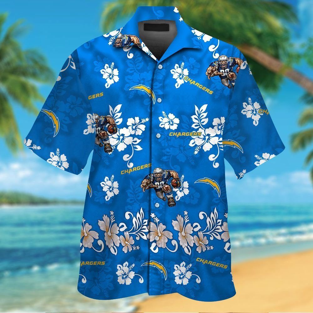Los Angeles Chargers Short Sleeve Button Up Tropical - Adult & Kids T-Shirts, Sweatshirts & Hoodies apparel design preview 1