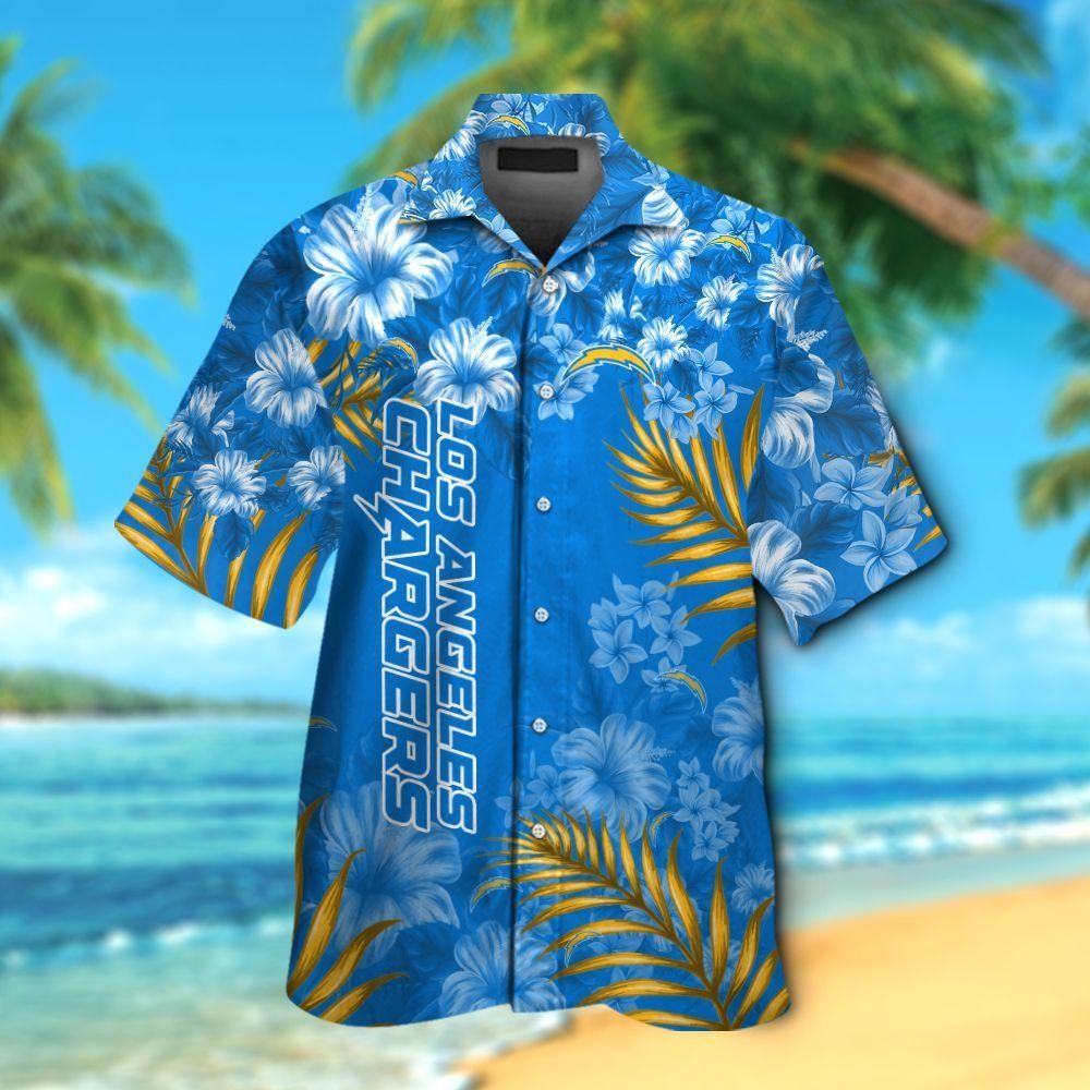 Los Angeles Chargers Short Sleeve Button Up Tropical - Adult & Kids T-Shirts, Sweatshirts & Hoodies apparel design preview 1
