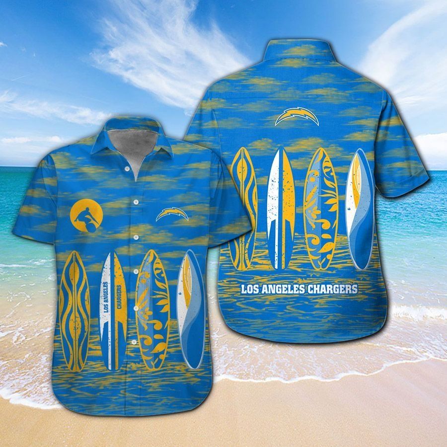 Los Angeles Chargers Short Sleeve Button Up Tropical - Adult & Kids T-Shirts, Sweatshirts & Hoodies apparel design preview 1